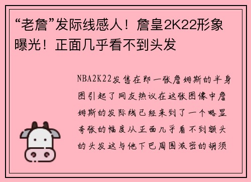 “老詹”发际线感人！詹皇2K22形象曝光！正面几乎看不到头发
